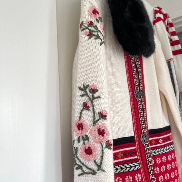 NWT Hanna Andersson Girls Fair Isle Sweater Jacket Fur Collar Scandinavian - Picture 4 of 13
